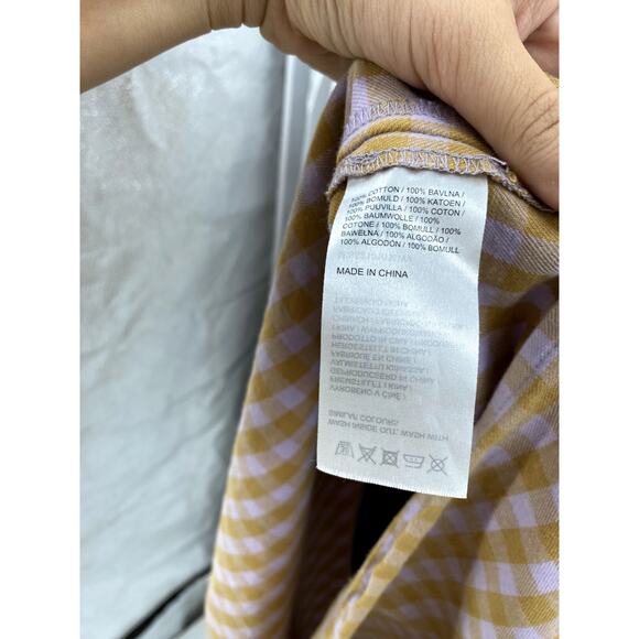 Milk It Bandit Purple Gold Gingham Plaid Ruffle Open Back Midi Dress - Picture 7 of 9